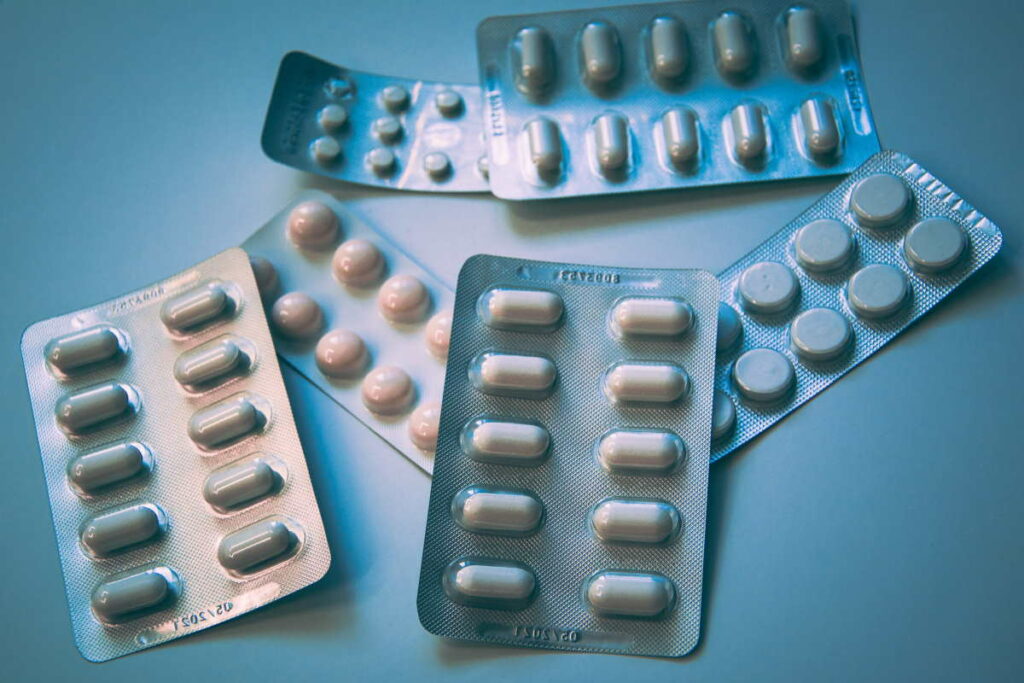 Different types of medication resting on a table