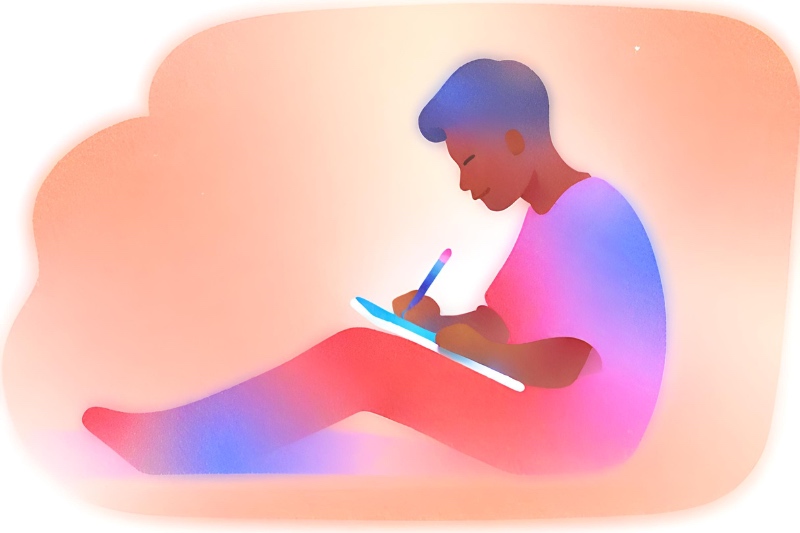AI generated image of a person writing in their journal