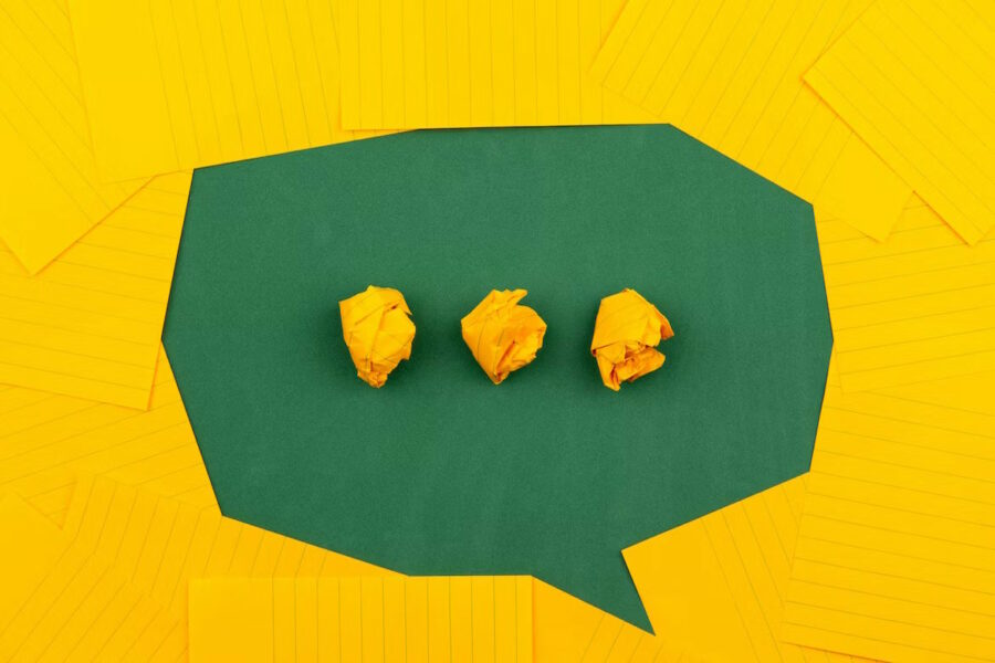 speech bubble made of green and yellow paper